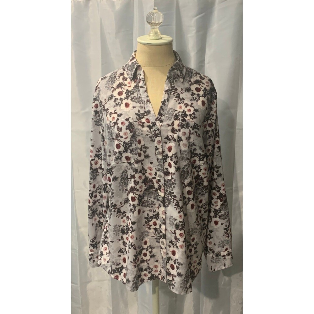 Talbots Button Up Shirt Women's Size L Floral Roll Tab Spring Long Sleeve